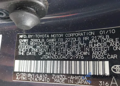 2010 Toyota Prius Iv from USA, damaged, VIN JTDKN3DU0A0121976